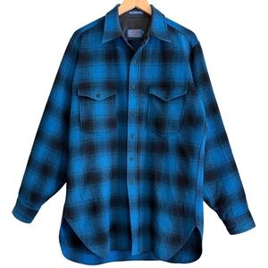 PENDLETON Outdoors Man 100% Virgin Wool Casual Plaid Button Down Shacket L Long